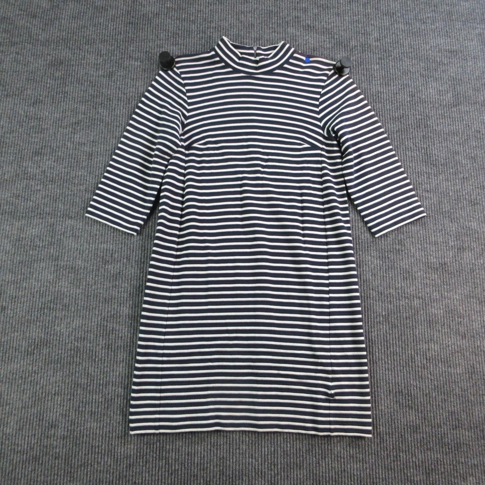 WORN Dress Womens US 10 Blue Striped Shift Knee Length Zip Workwear Casual